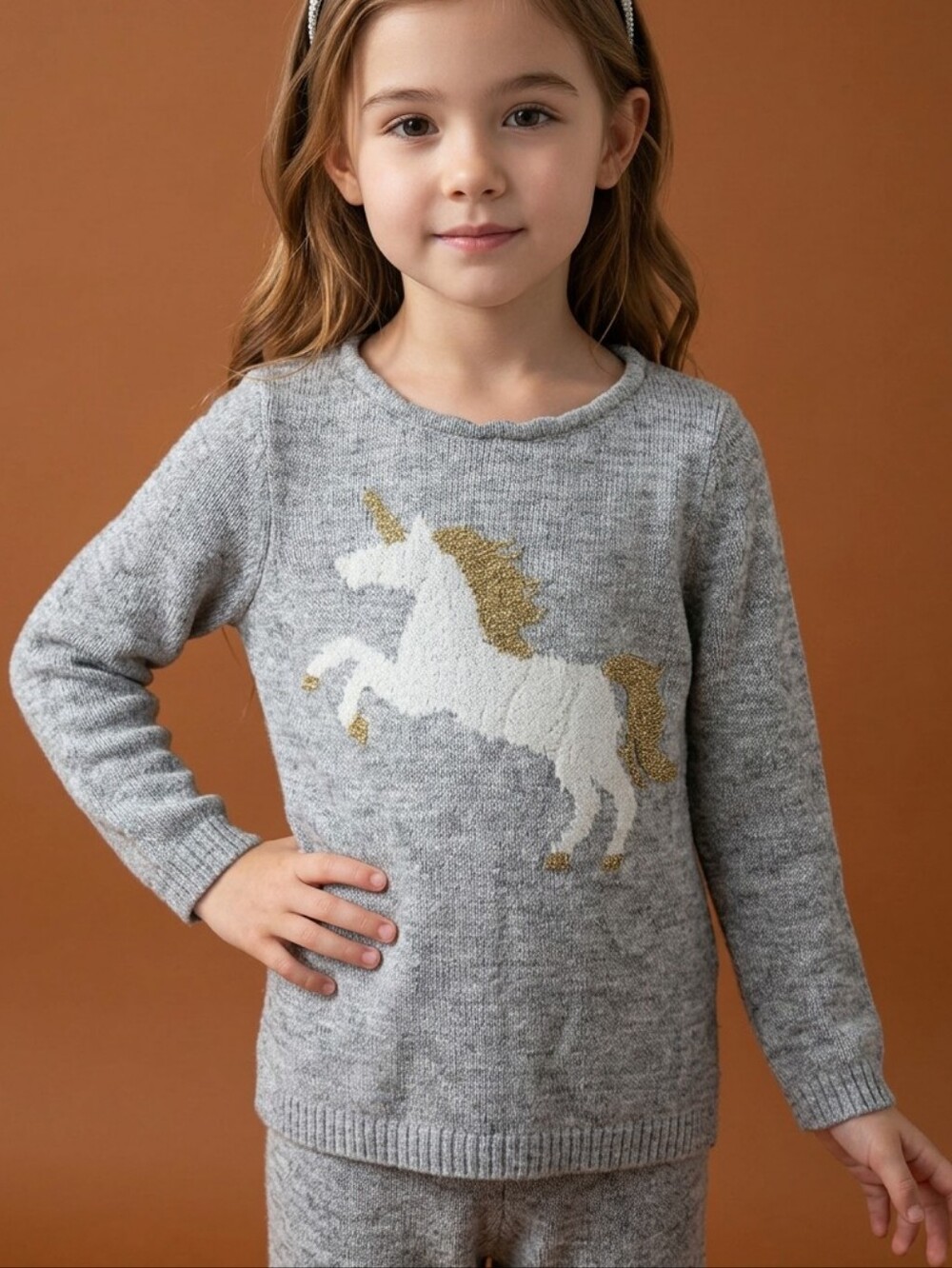 Carter's 5T Unicorn Sweater Lurex Knitted Gray Metallic Gold Pullover Toddler 5